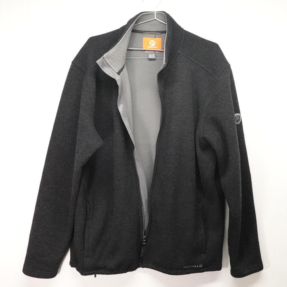 Merrell Jacket Mens XL Gray Wool Blend Sweater Fleece Lined Full Zip Outdoor